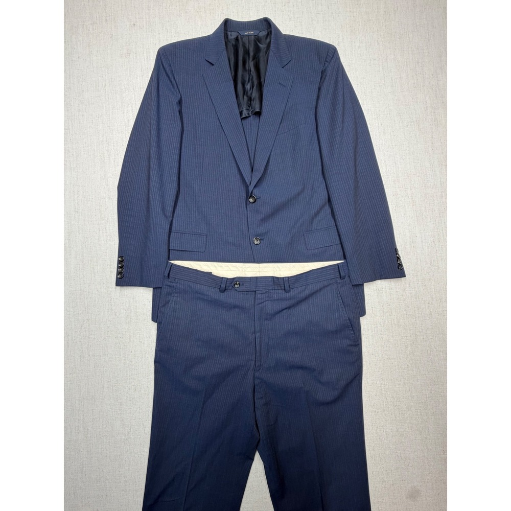 Brooks Brothers Fitzgerald BrooksCool Navy Pinstripe Suit 44R W38 Full Canvas